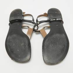 Pre Owned Hermes Black Leather Ankle Strap Sandals 37