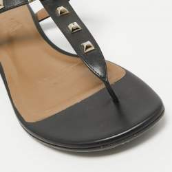Pre Owned Hermes Black Leather Ankle Strap Sandals 37
