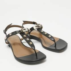 Pre Owned Hermes Black Leather Ankle Strap Sandals 37