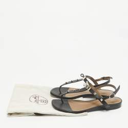 Pre Owned Hermes Black Leather Ankle Strap Sandals 37