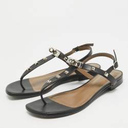 Pre Owned Hermes Black Leather Ankle Strap Sandals 37