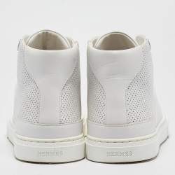 Pre Owned Hermes White Leather Daydream High Top Sneakers Size 38.5