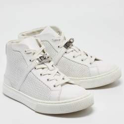 Pre Owned Hermes White Leather Daydream High Top Sneakers Size 38.5