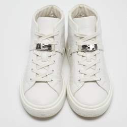 Pre Owned Hermes White Leather Daydream High Top Sneakers Size 38.5