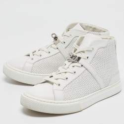 Pre Owned Hermes White Leather Daydream High Top Sneakers Size 38.5