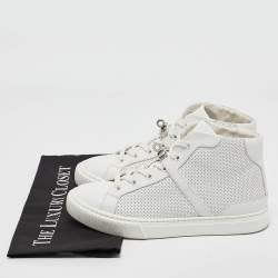 Pre Owned Hermes White Leather Daydream High Top Sneakers Size 38.5