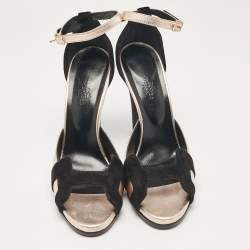 Hermes Black Leather and Suede Premiere 70 Ankle Strap Sandals Size 40.5