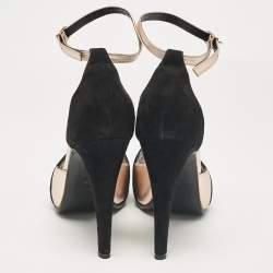 Hermes Black Leather and Suede Premiere 70 Ankle Strap Sandals Size 40.5
