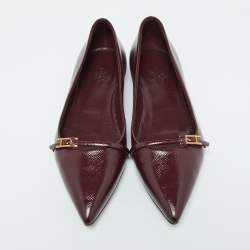 Hermes Burgundy Patent Leather Laura Ballet Flats Size 38