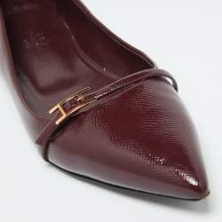 Hermes Burgundy Patent Leather Laura Ballet Flats Size 38