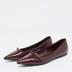 Hermes Burgundy Patent Leather Laura Ballet Flats Size 38