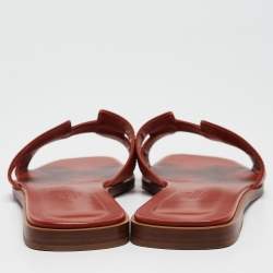 مملوكة مسبقًا Hermes Brown Leather Oran Flat Slides Size 38.5