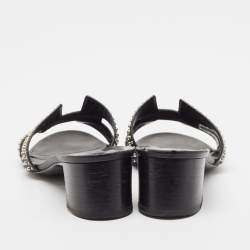 Pre Owned Hermes Black Leather Studded Oasis Slide Sandals Size 40