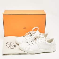 Pre Owned Hermes White Leather Day Sneakers Size 36