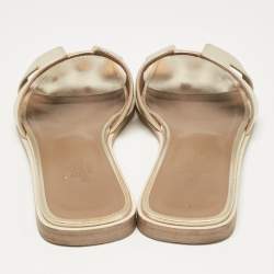 Hermes Gold Leather Oran Flat Slides Size 37
