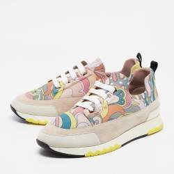 Hermes Multicolor Neoprene Suede Stadium Lace Up Sneakers Size 39