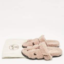 Hermes Beige Fur Chypre Flat Sandals Size 38.5