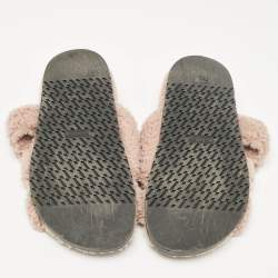 Hermes Beige Fur Chypre Flat Sandals Size 38.5