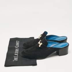 Pre Owned Hermes Black Suede Paradis Mules Size 39.5