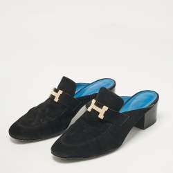 Pre Owned Hermes Black Suede Paradis Mules Size 39.5