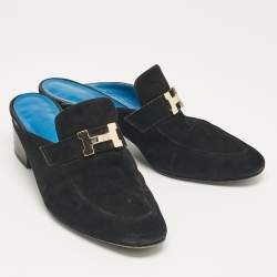 Pre Owned Hermes Black Suede Paradis Mules Size 39.5