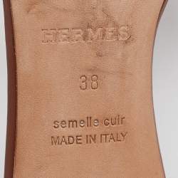 Pre Owned Hermes Brown Leather Oasis Slide Sandals Size 38