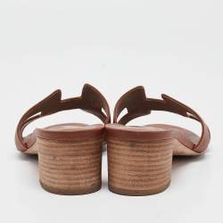 Pre Owned Hermes Brown Leather Oasis Slide Sandals Size 38