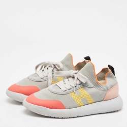 Pre Owned Hermes Multicolor Suede and Fabric Crew Lace Up Sneakers Size 38