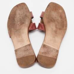 Hermes Pink Patent Leather Oran Flat Slides Size 37