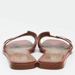 Hermes Pink Patent Leather Oran Flat Slides Size 37