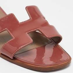 Hermes Pink Patent Leather Oran Flat Slides Size 37