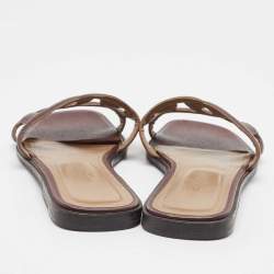 Hermes Burgundy Leather Omaha Flat Slides Size 39