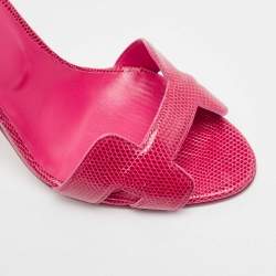 Pre Owned Hermes Pink Lizard and Leather Premiere Sandals Size 37.5