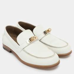 Pre Owned Hermes White Leather Destin Loafers Size 35