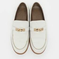 Pre Owned Hermes White Leather Destin Loafers Size 35