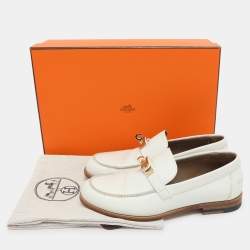 Pre Owned Hermes White Leather Destin Loafers Size 35
