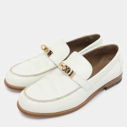Pre Owned Hermes White Leather Destin Loafers Size 35