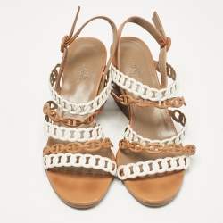 Pre Owned Hermes Brown Leather Romy Ankle Strap Sandals Size 39