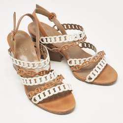 Pre Owned Hermes Brown Leather Romy Ankle Strap Sandals Size 39