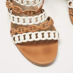 Pre Owned Hermes Brown Leather Romy Ankle Strap Sandals Size 39