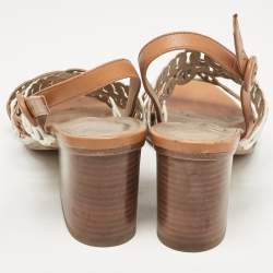 Pre Owned Hermes Brown Leather Romy Ankle Strap Sandals Size 39
