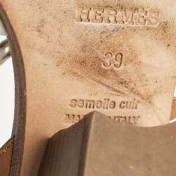 Pre Owned Hermes Brown Leather Romy Ankle Strap Sandals Size 39