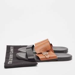 Pre Owned Hermes Black Leather Ionie Flat Sandals Size 41
