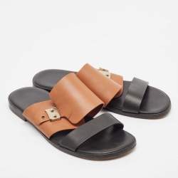 Pre Owned Hermes Black Leather Ionie Flat Sandals Size 41