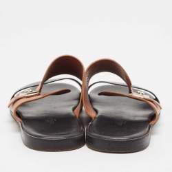 Pre Owned Hermes Black Leather Ionie Flat Sandals Size 41