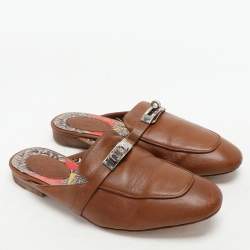 Hermes Brown Leather Oz Mules Size 38