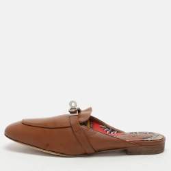 Hermes Brown Leather Oz Mules Size 38