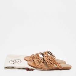 Hermes Tan Leather Chaine D'ancre Flat Slides Size 36.5