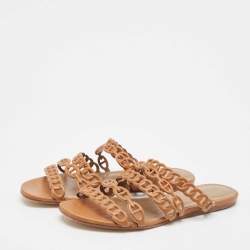 Hermes Tan Leather Chaine D'ancre Flat Slides Size 36.5