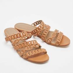 Hermes Tan Leather Chaine D'ancre Flat Slides Size 36.5